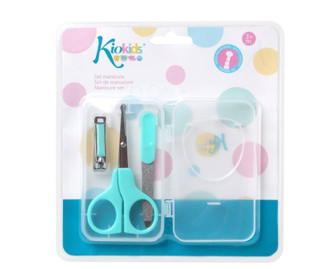 Kiokids Zestaw do manicure w pudełku - pilniczek nożyczki cążki - turkusowy