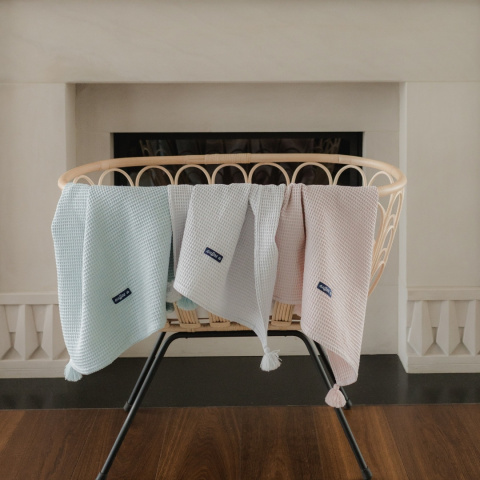 Zaffiro Kocyk bawełniany wafel + chwosty MIĘTOWY mint