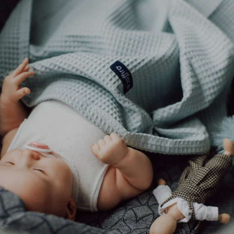 Zaffiro Kocyk bawełniany wafel + chwosty MIĘTOWY mint