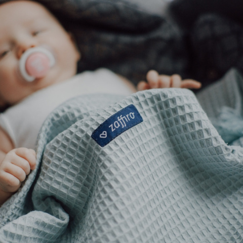 Zaffiro Kocyk bawełniany wafel + chwosty MIĘTOWY mint