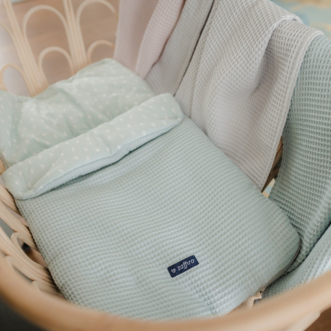 Zaffiro Kocyk bawełniany wafel + chwosty MIĘTOWY mint