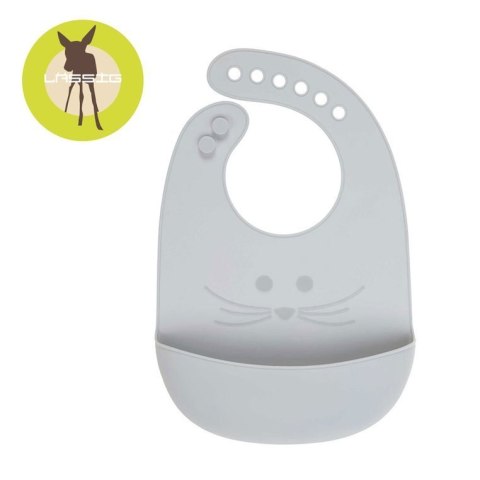 Lassig Śliniak silikonowy z kieszonką Little Chums Mysz szary