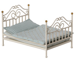 Maileg Metalowe Łóżeczko z pościelą - Akcesoria dla lalek - Vintage bed, Micro - Off white