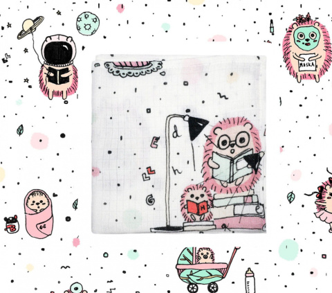 Lullalove Miękka szczotka z włosia koziego z myjką - jeże różowe