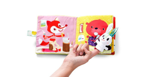 LILLIPUTIENS Książeczka z mini-pacynką wielofunkcyjna Królik dentysta 6 m+