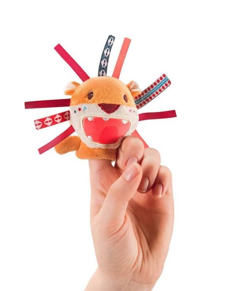 LILLIPUTIENS Książeczka z mini-pacynką wielofunkcyjna Lew Jack 9 m +