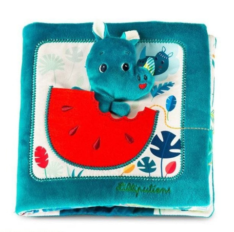 LILLIPUTIENS Książeczka z mini-przytulanką wielofunkcyjna "Tato, gdzie jesteś?" Nosorożec Marius 12 m+