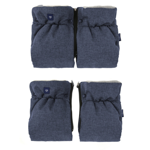 ZAFFIRO dwuczęściowe mufki 2w1 do wózka szara WEŁNA premium - MELANGE NAVY BLUE granatowy