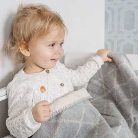 Zaffiro Kocyk bawełniany dziecięzy do wózka - kratka biało-szara