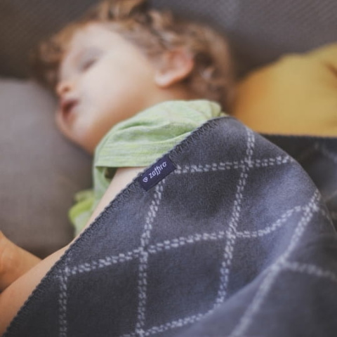 Zaffiro Kocyk bawełniany dziecięzy do wózka - kratka biało-szara