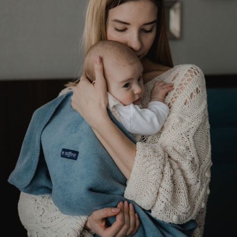 Zaffiro Kocyk bawełniany dziecięcy do wózka - niebieski