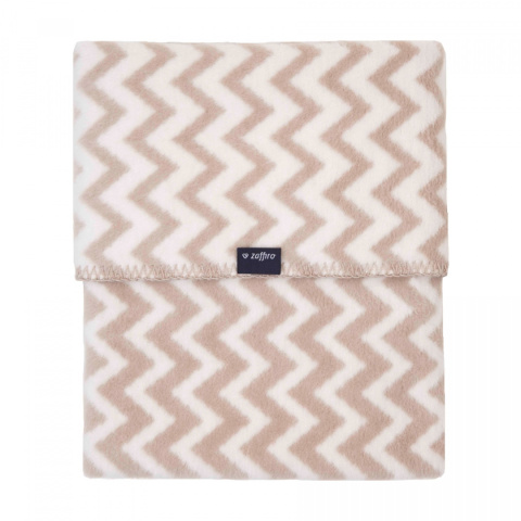Zaffiro Kocyk bawełniany dziecięcy do wózka - zygzak beżowo-biały