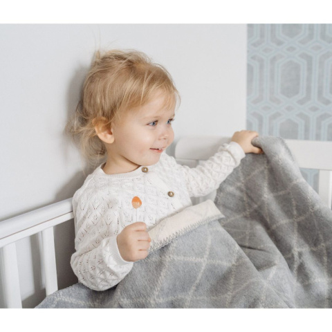 Zaffiro Kocyk bawełniany dziecięcy do wózka - zygzak beżowo-biały