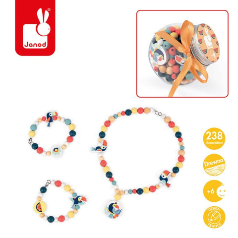Janod Zestaw do tworzenia biżuterii Drewniane koraliki TUKANY