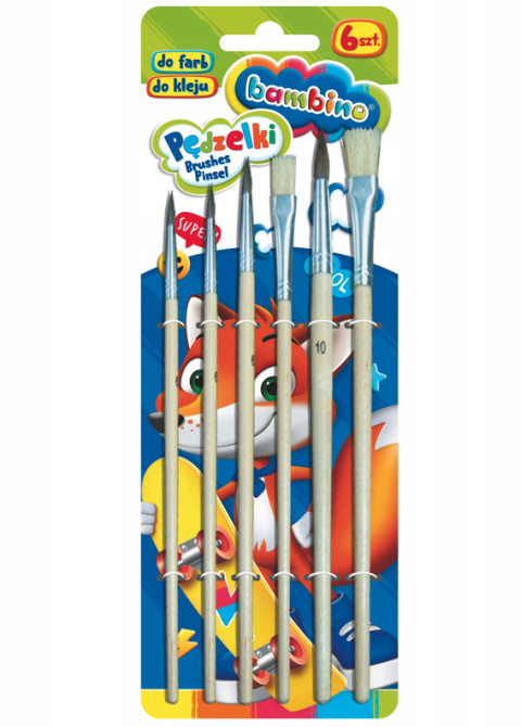 Pędzelki szkolne 6szt do farb i kleju BAMBINO