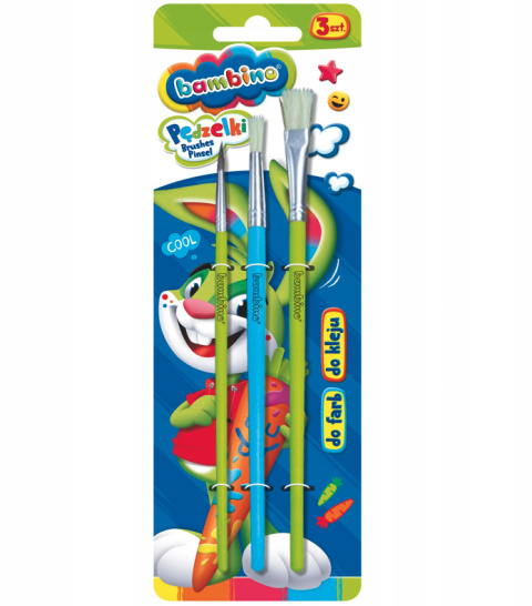 Pędzelki szkolne 3szt do farb i kleju BAMBINO