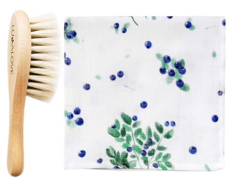 Lullalove Szczotka z wł. koziego z myjką - jagódki