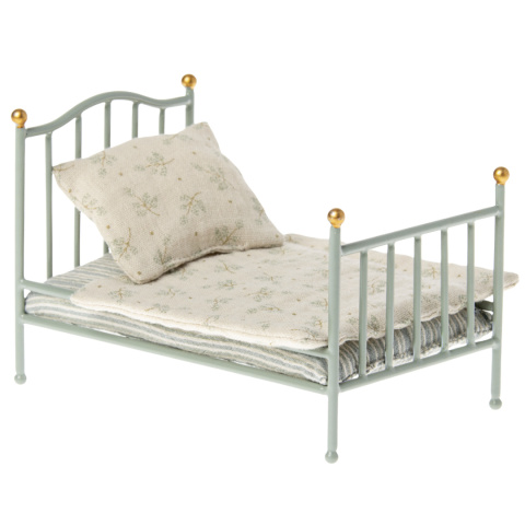 Maileg Metalowe Łóżeczko z pościelą MINT - Akcesoria dla lalek