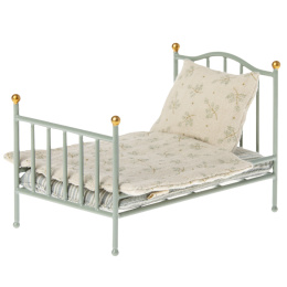 Maileg Metalowe Łóżeczko z pościelą MINT - Akcesoria dla lalek