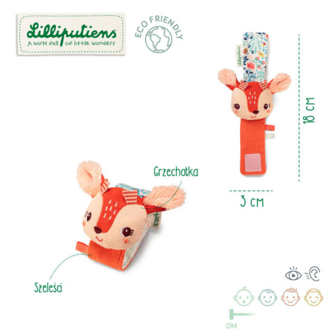 LILLIPUTIENS Grzechotka na rękę Sarenka Stella ze z szeleszczącą folią ECO 0 m+