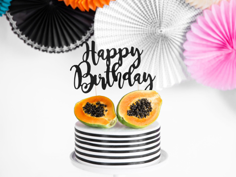 Topper na tort Happy Birthday czarny, 22,5cm