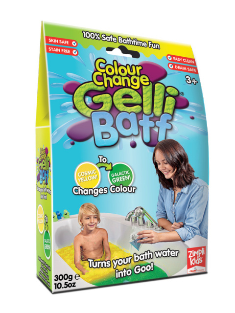 Zimpli Kids Magiczny proszek do kąpieli, Gelli Baff Colour Change, kosmiczny żółty, 3+