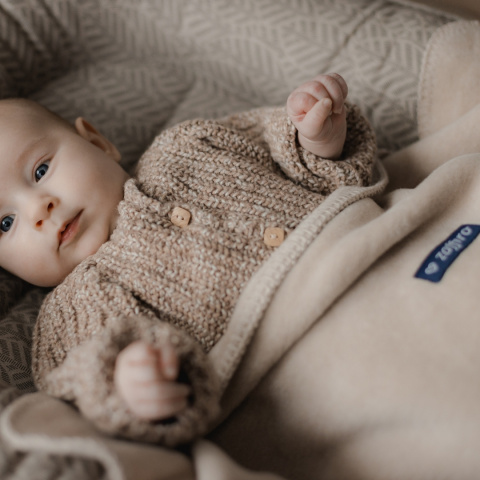 Zaffiro Kocyk bawełniany dziecięcy do wózka - kremowy