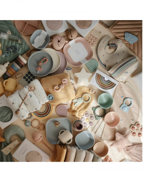 Mushie Śliniak Silikonowy z kieszonką Pink Flowers