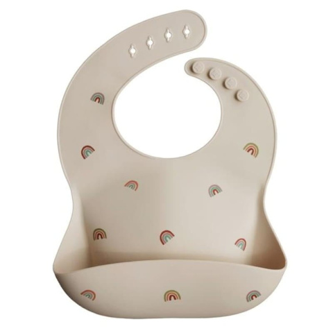 Mushie Śliniak Silikonowy z kieszonką Rainbows