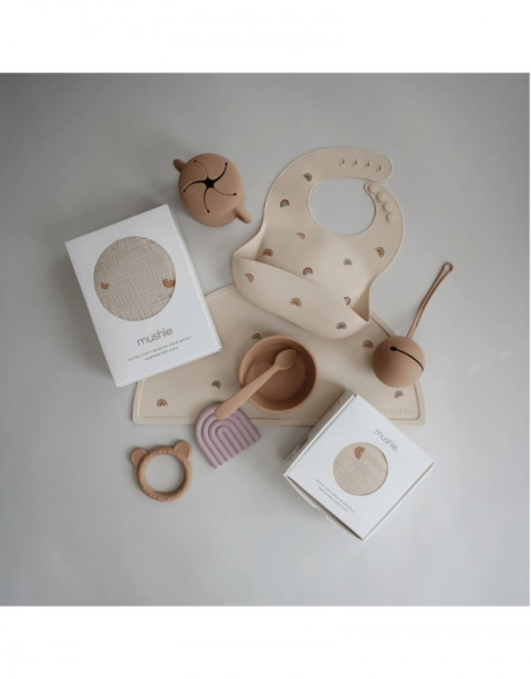 Mushie Śliniak Silikonowy z kieszonką Rainbows