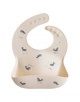 Mushie Śliniak Silikonowy z kieszonką Wielorybki