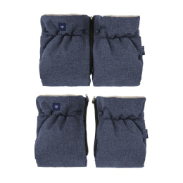 ZAFFIRO dwuczęściowe mufki 2w1 do wózka beżowa WEŁNA premium + melange navy blue