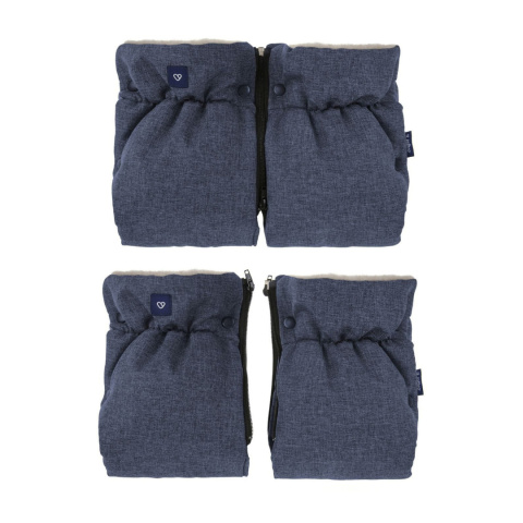 ZAFFIRO dwuczęściowe mufki 2w1 do wózka beżowa WEŁNA premium + melange navy blue