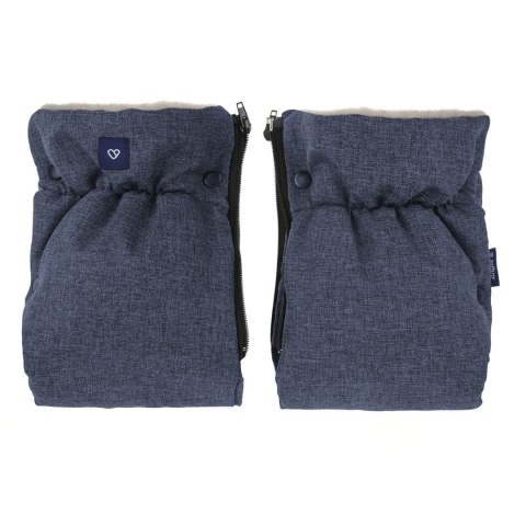 ZAFFIRO dwuczęściowe mufki 2w1 do wózka beżowa WEŁNA premium + melange navy blue