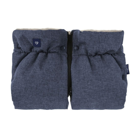 ZAFFIRO dwuczęściowe mufki 2w1 do wózka beżowa WEŁNA premium + melange navy blue