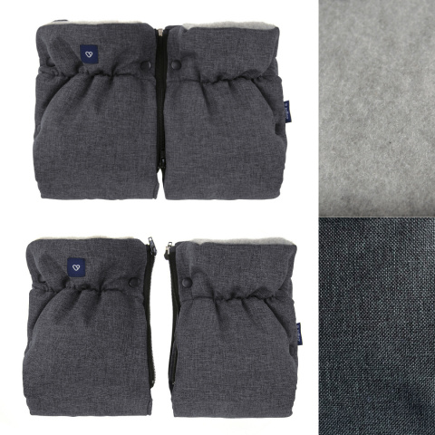 ZAFFIRO dwuczęściowe mufki 2w1 do wózka szara WEŁNA premium - MELANGE GRAPHITE grafitowy