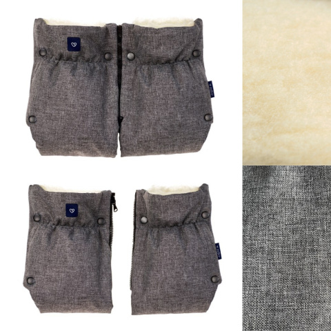 ZAFFIRO dwuczęściowe mufki 2w1 do wózka z wełną - melange grey