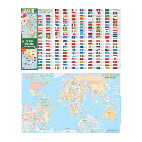 Flagi świata. Mapa z naklejkami