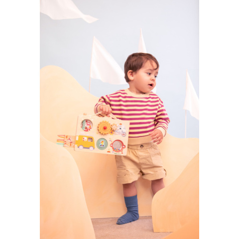 LILLIPUTIENS Drewniana tablica manipulacyjna walizka Pojazdy 12 m+