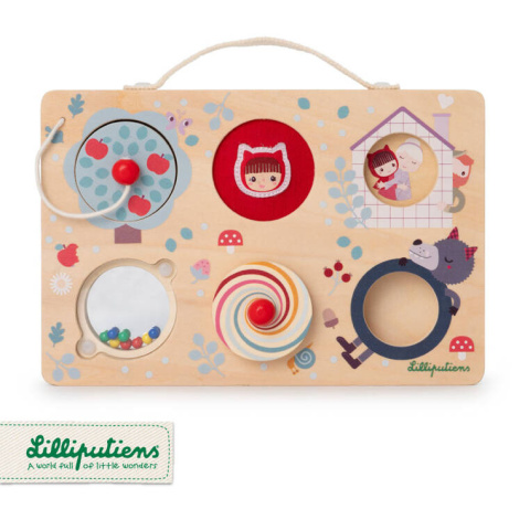 LILLIPUTIENS Drewniana tablica manipulacyjna walizka Czerwony kapturek 12 m+