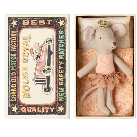 Maileg Myszka księżniczka, młodsza siostra w pudełku zapałek | Rodzina Królewska