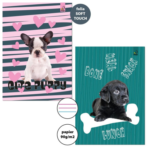 Zeszyt A4/32K 3-linie kolor 90g Psy