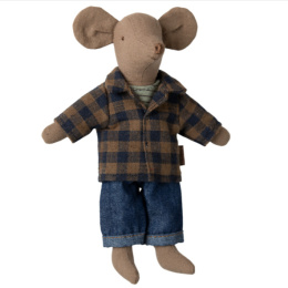 Maileg Ubranko - Brązowa koszula w kratę i spodnie | tata mysz