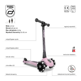 SCOOTANDRIDE Highwaykick 3 LED Hulajnoga składana ze świecącymi kółkami 3+ | Rose