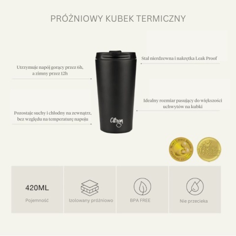 Citron Kubek Termiczny "Leak Proof" 420 ml | Black