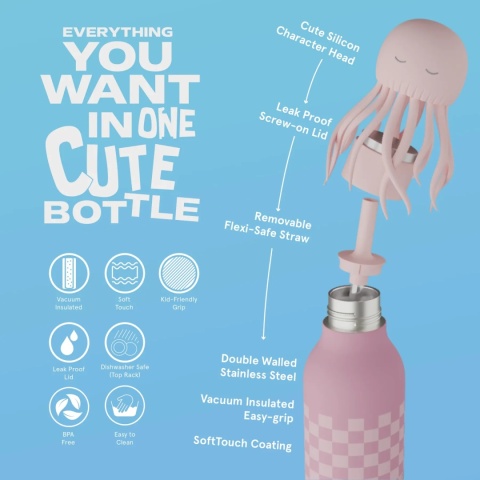 Asobu Butelka termiczna ze słomką Bestie | Meduza Różowa 460 ml