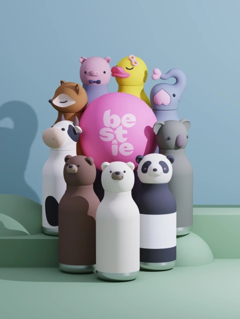 Asobu Butelka termiczna ze słomką Bestie | Meduza Różowa 460 ml