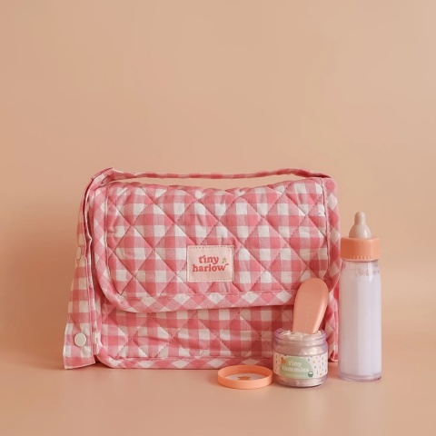 Tiny Harlow Torba z akcesoriami dla lalek | Pink Gingham