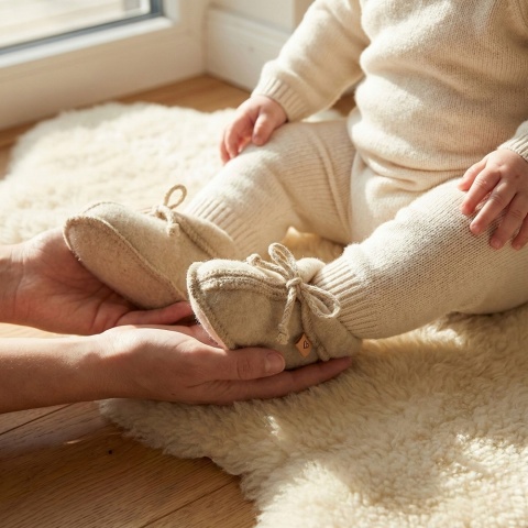 Zaffiro Buciki dziecięce Wełna premium Beige