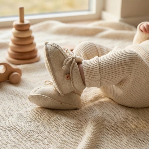 Zaffiro Buciki dziecięce Wełna premium Beige